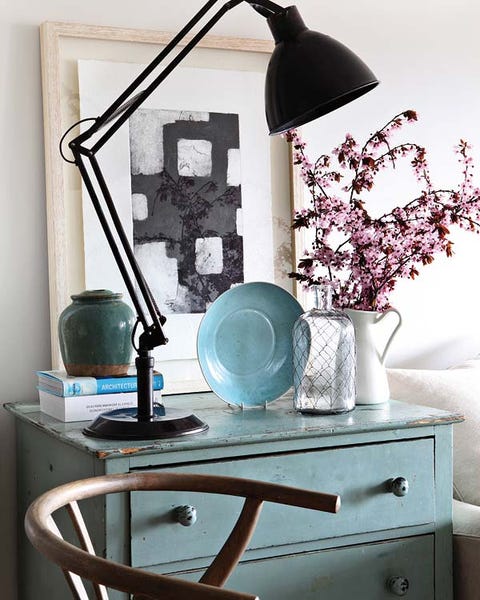 Furniture, Table, Room, Shelf, Interior design, Turquoise, Desk, Still life photography, Home, Hutch, 