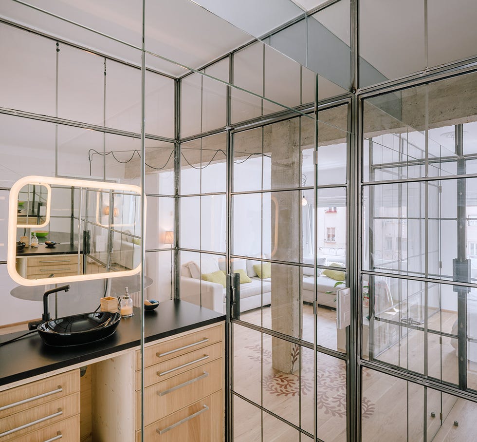 Property, Architecture, Room, Building, Interior design, Glass, Ceiling, Furniture, Door, House, 