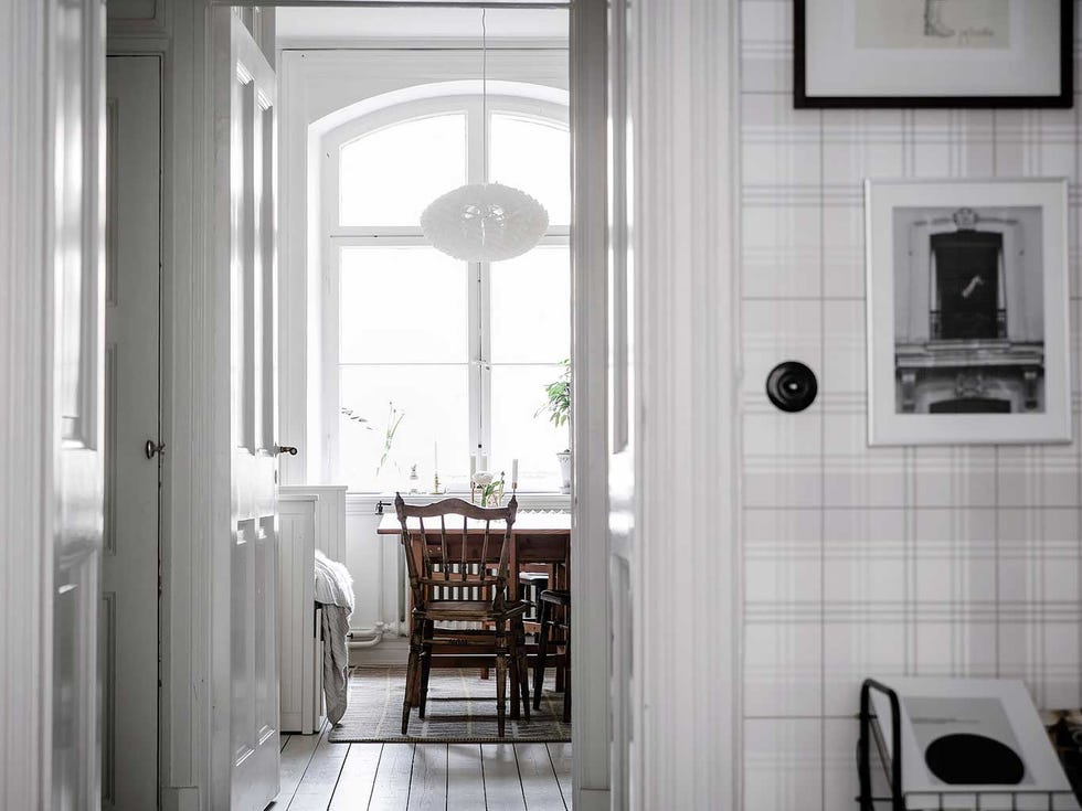 White, Room, Property, Ceiling, Building, Interior design, Furniture, Floor, Door, House, 