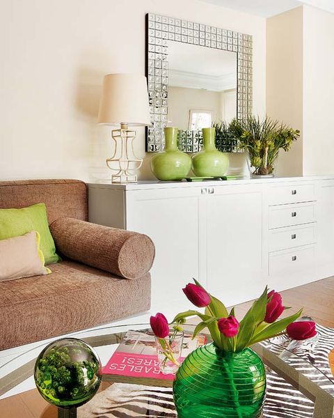 Green, Room, Interior design, Furniture, Leaf, Wall, White, Home, Interior design, Couch, 