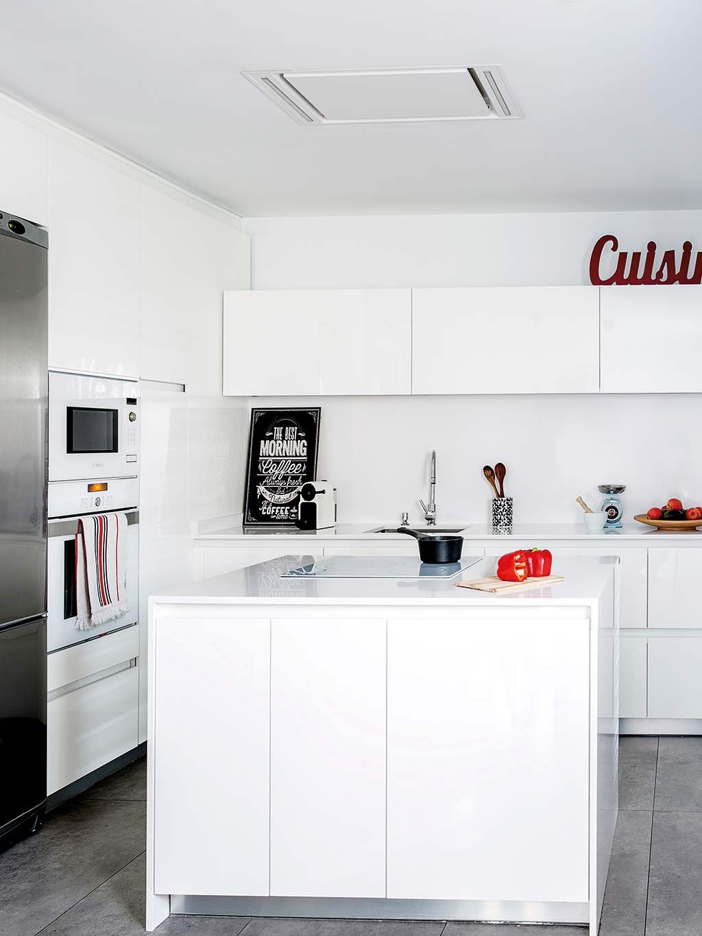 White, Room, Kitchen, Furniture, Cabinetry, Property, Interior design, Countertop, Major appliance, Building, 