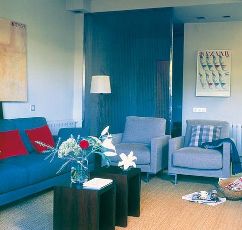 Blue, Room, Interior design, Living room, Wall, Furniture, Floor, Couch, Home, Interior design, 