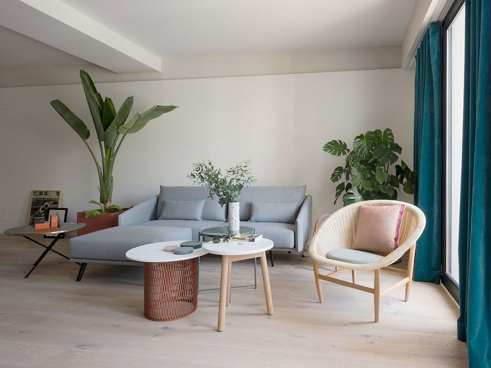 Furniture, Room, Interior design, Green, Table, Coffee table, Property, Living room, Floor, Houseplant, 