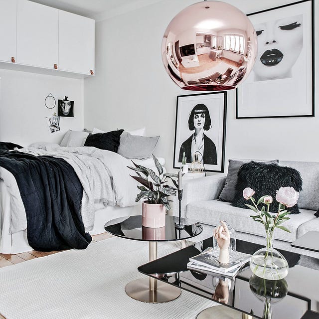 Black, White, Room, Furniture, Black-and-white, Interior design, Living room, Wall, Bedroom, Table, 