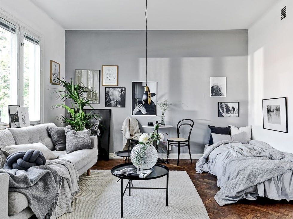 Living room, Furniture, Room, White, Interior design, Black-and-white, Couch, Property, Table, Coffee table, 