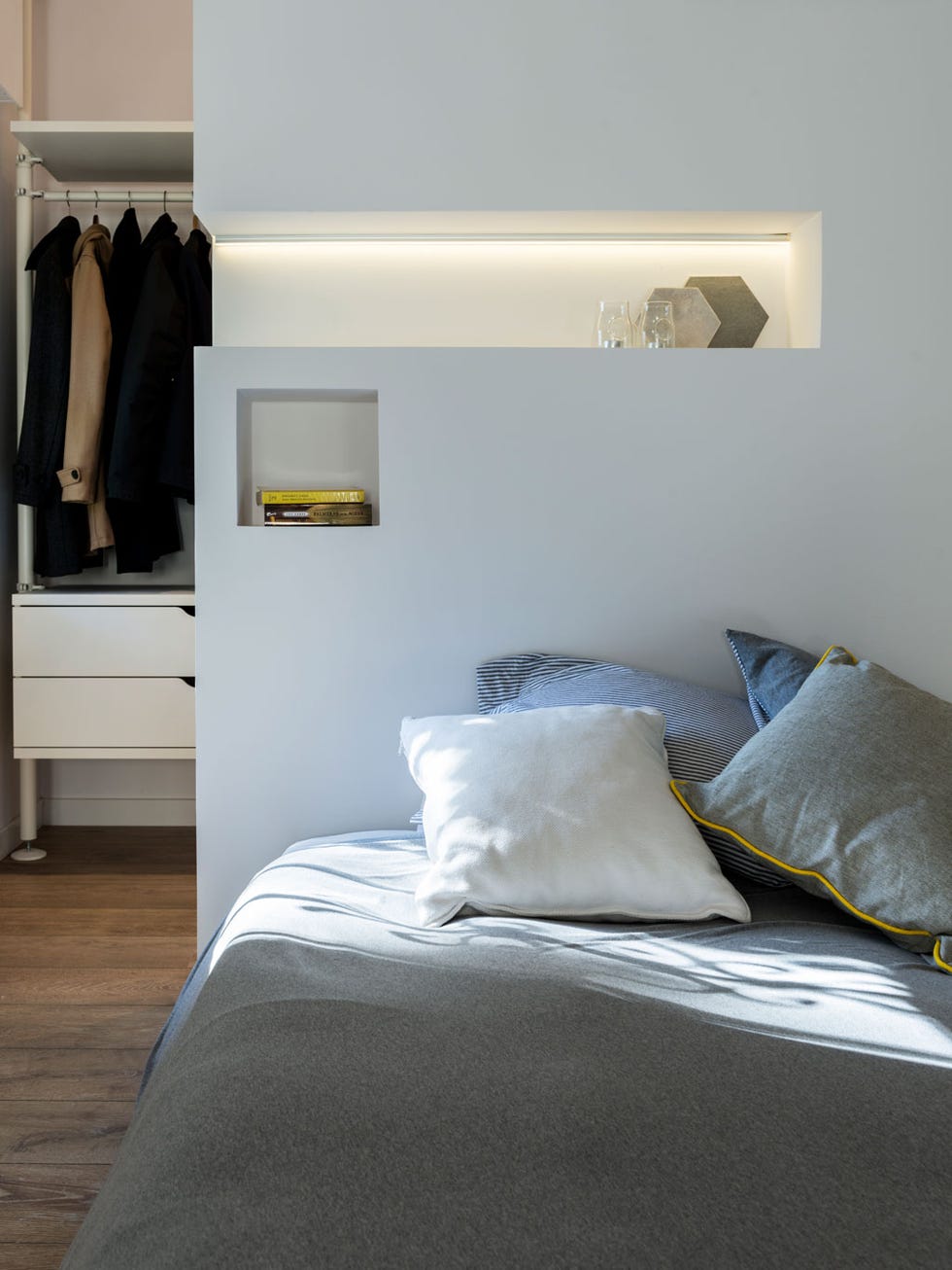 Bed, Room, Yellow, Interior design, Bedding, Property, Wall, Bedroom, Textile, Floor, 
