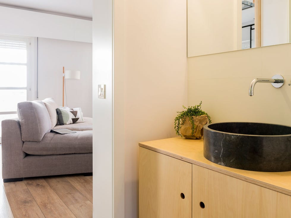 Room, Interior design, Floor, Property, Flooring, Wall, Plumbing fixture, Couch, Interior design, Fixture, 