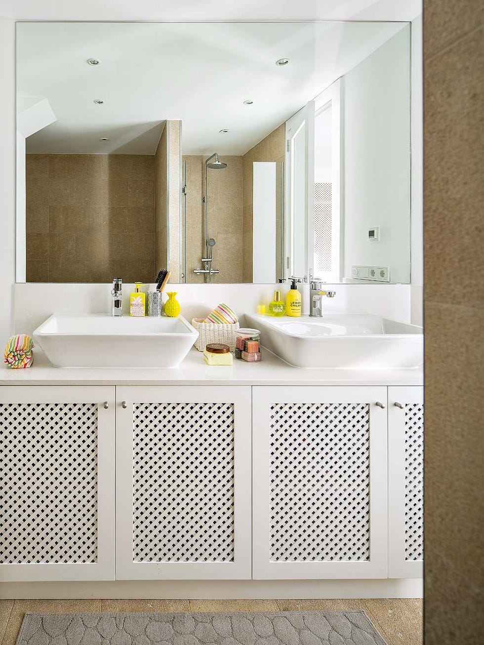 Room, Furniture, Property, Cabinetry, Interior design, Kitchen, Countertop, Yellow, Tile, Floor, 