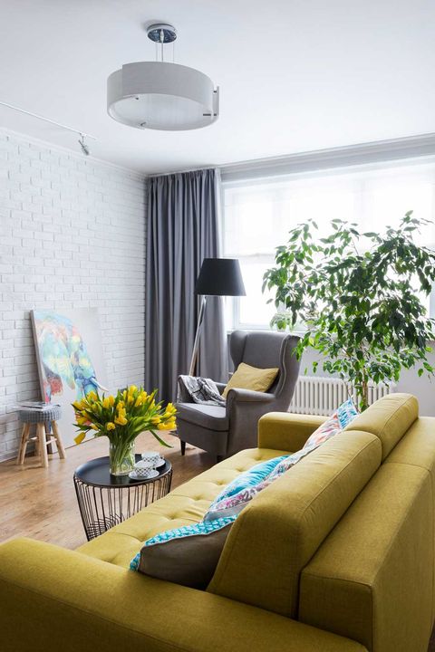 Living room, Room, Interior design, Furniture, Property, Wall, Ceiling, Yellow, Home, House, 