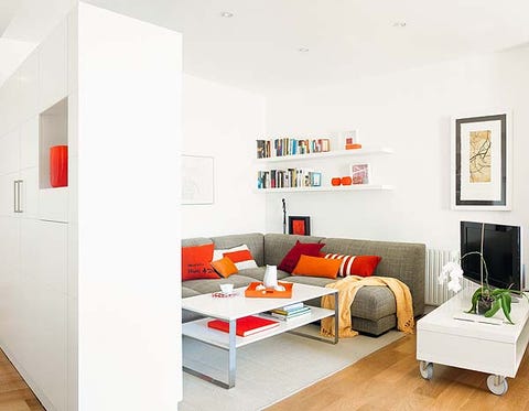 Interior design, Room, Wood, Wall, Floor, Furniture, Living room, Flooring, Home, Orange, 