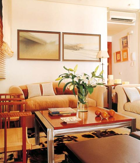 Room, Interior design, Furniture, Table, Orange, Living room, Interior design, Wall, Couch, Lamp, 