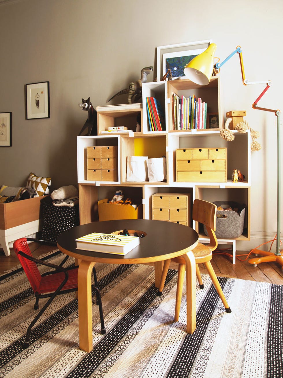 Room, Wood, Interior design, Furniture, Shelving, Table, Shelf, Floor, Interior design, Home, 