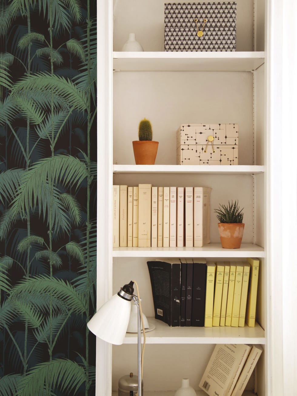 Room, Interior design, Wall, Shelving, Shelf, Interior design, Grey, Beige, Peach, Plywood, 