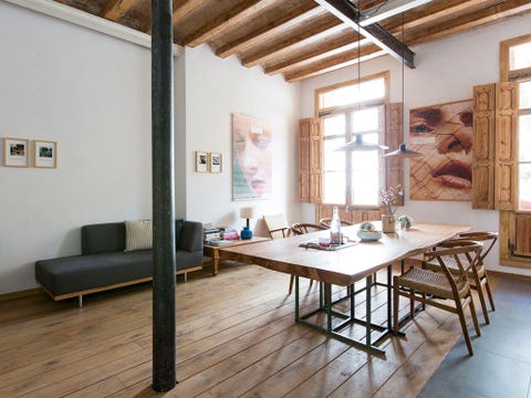 Wood, Floor, Room, Interior design, Flooring, Hardwood, Wall, Ceiling, Furniture, Table, 