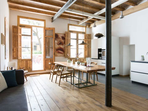 Wood, Room, Floor, Interior design, Flooring, Furniture, Hardwood, Table, Ceiling, Wall, 