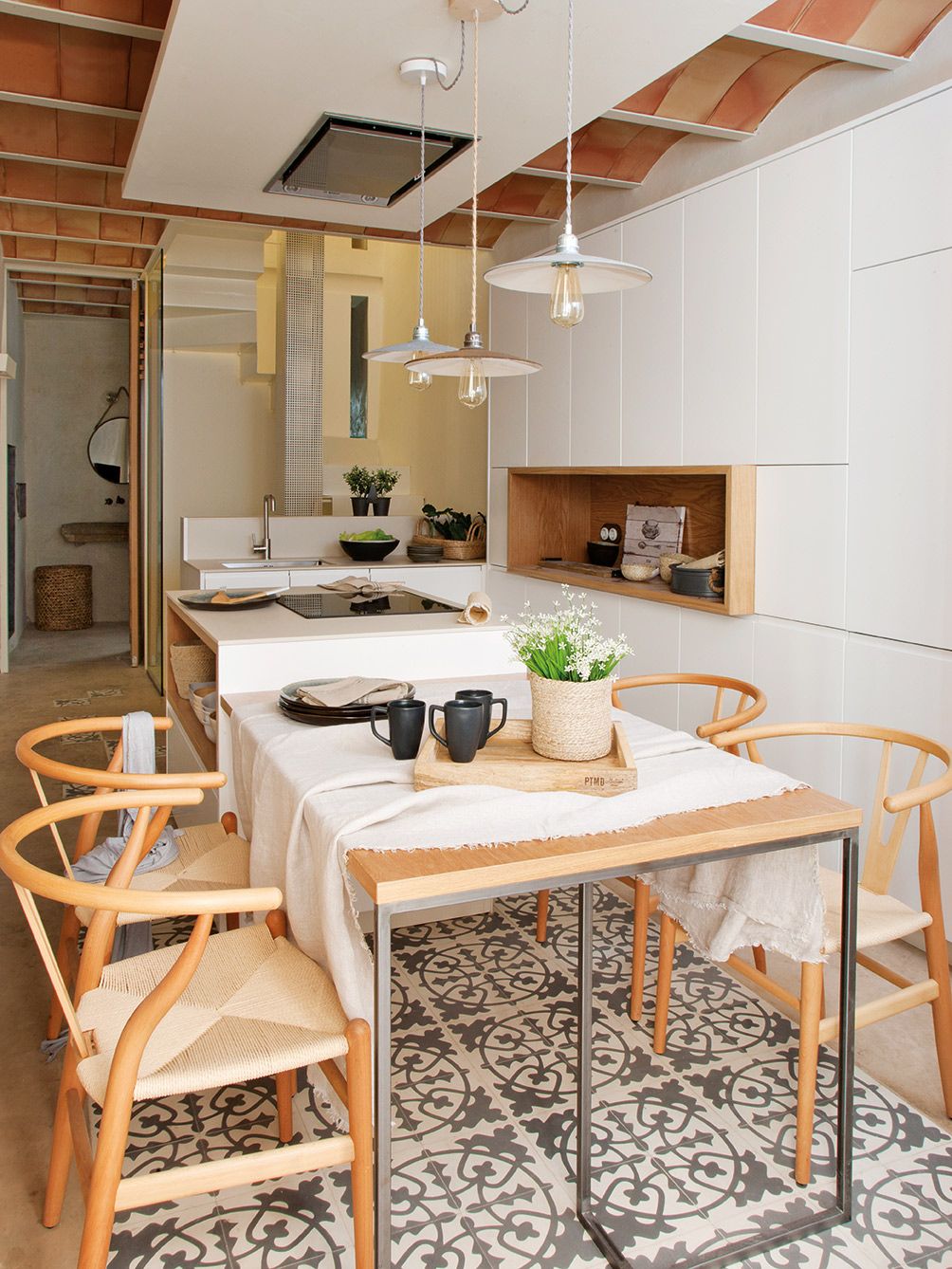 Furniture, Room, Property, Interior design, Kitchen, Building, Dining room, Countertop, Table, Floor, 