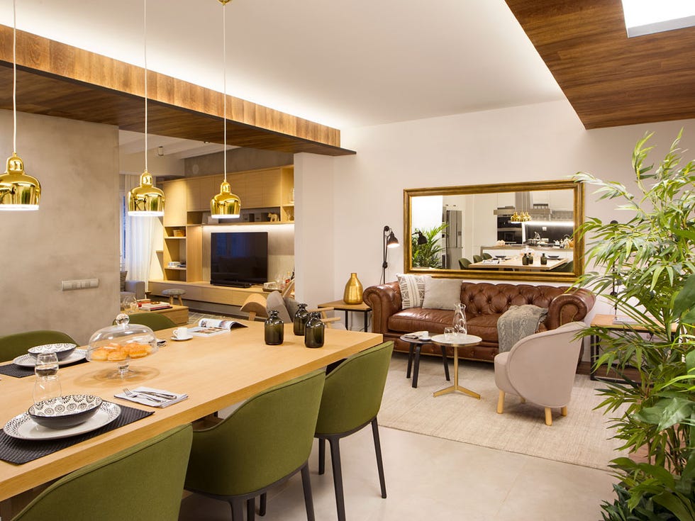 Room, Interior design, Property, Building, Furniture, Ceiling, Dining room, House, Yellow, Table, 