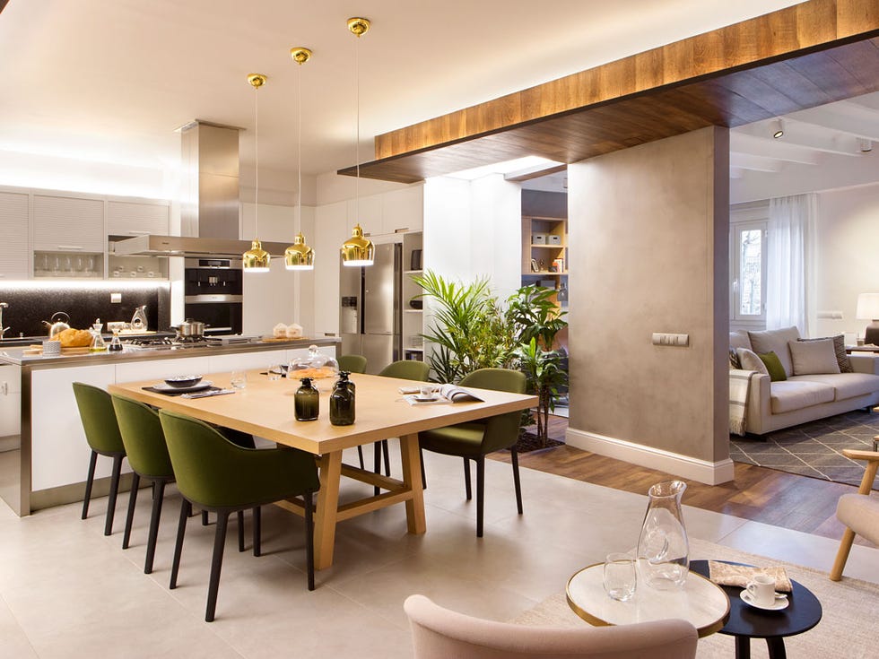 Room, Interior design, Property, Ceiling, Furniture, Building, Dining room, Living room, Table, Floor, 