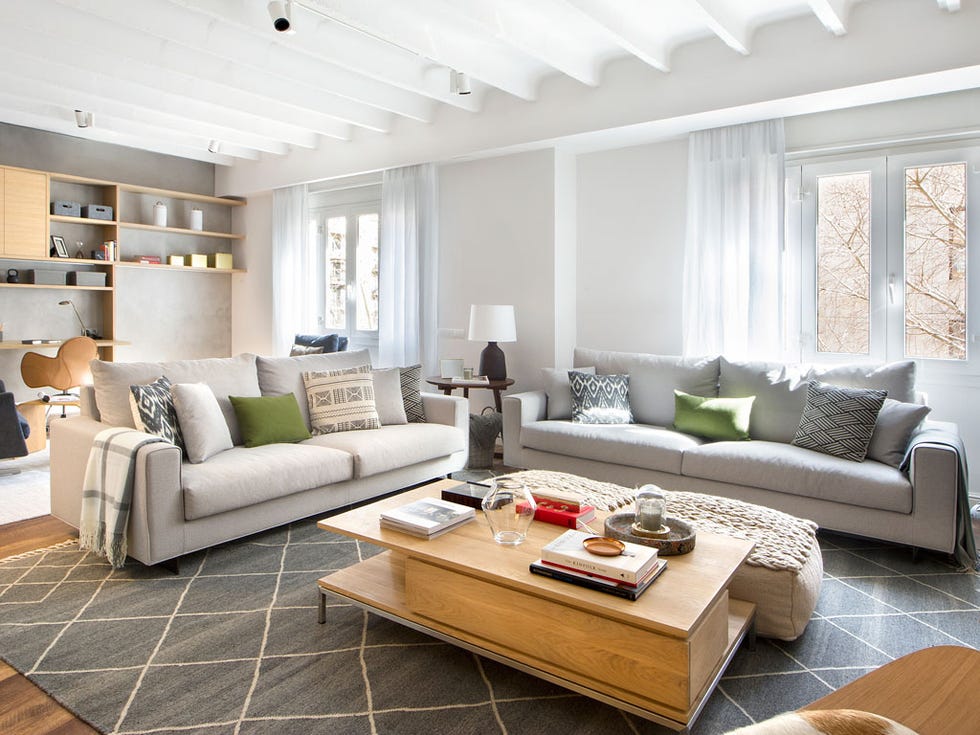 Living room, Furniture, Room, Interior design, Coffee table, Property, Couch, Floor, Table, Building, 