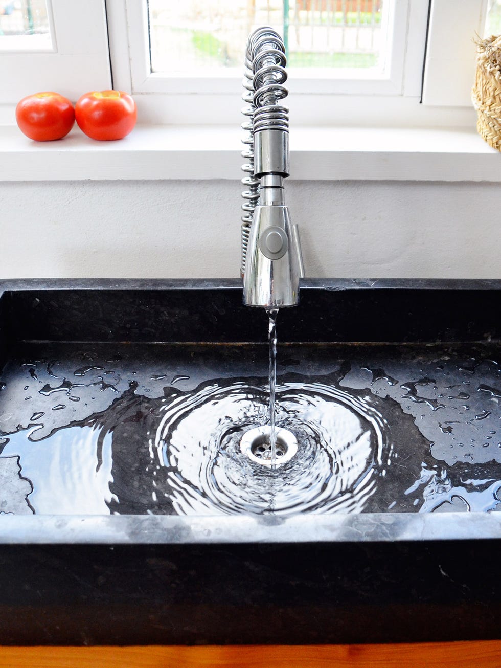Sink, Room, Bathroom sink, Drain, Countertop, Plumbing fixture, Tap, Table, Interior design, Glass, 