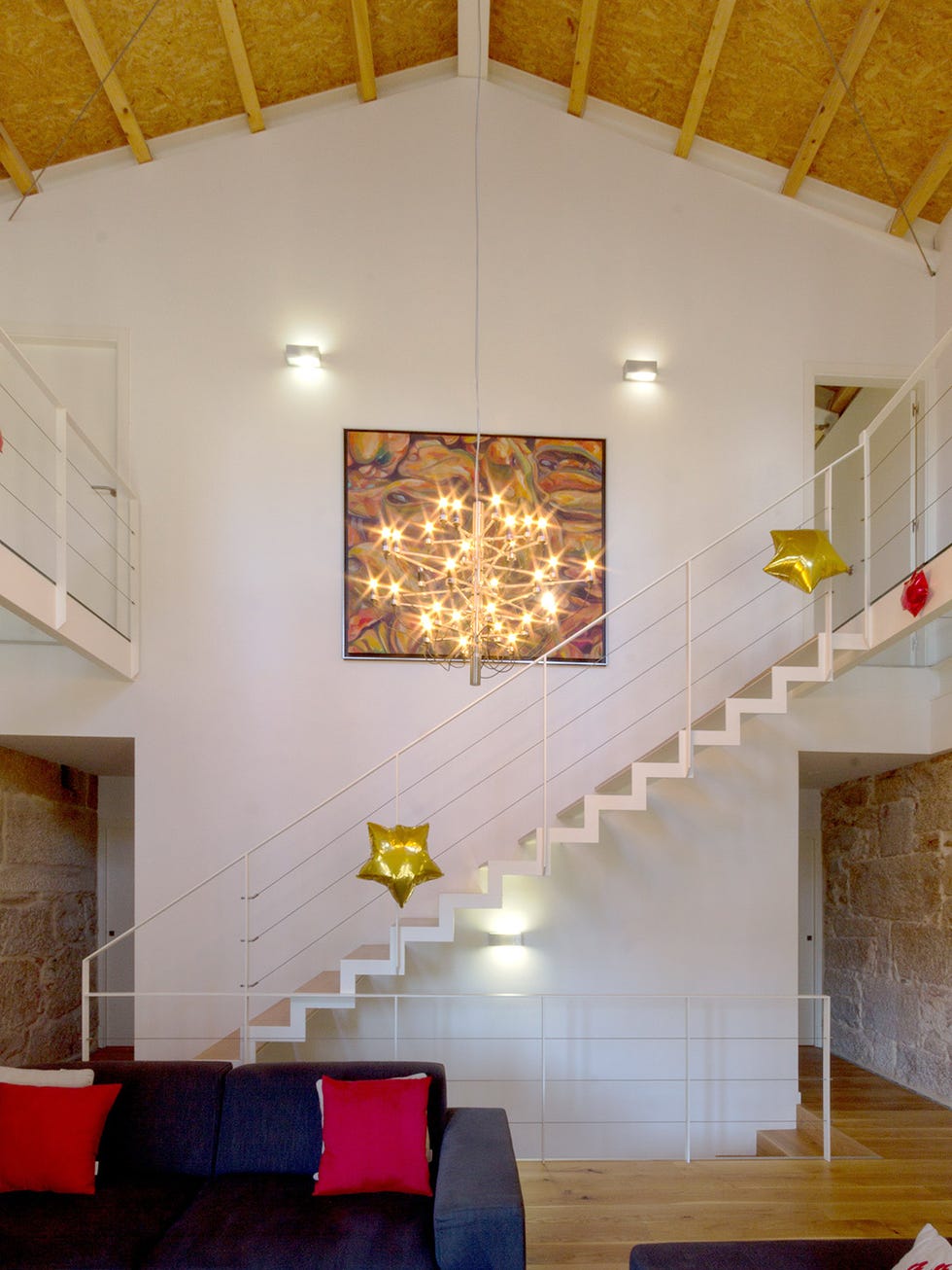 Ceiling, Room, Interior design, Property, Yellow, Building, Lighting, Floor, Architecture, House, 