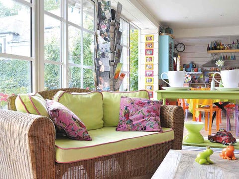 Room, Interior design, Green, Home, Furniture, Living room, Wall, Shelving, Couch, Purple, 