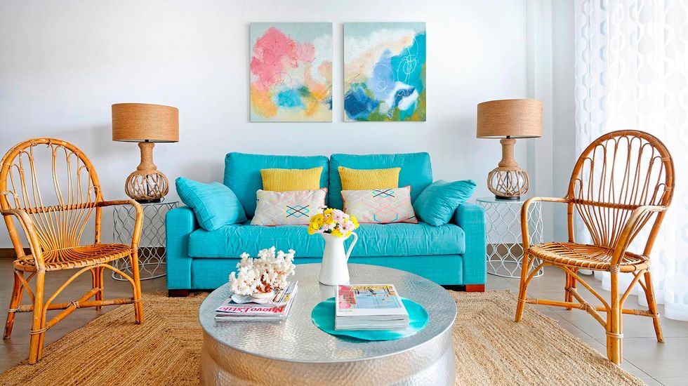 Blue, Room, Green, Furniture, Interior design, Teal, Turquoise, Aqua, Table, Living room, 