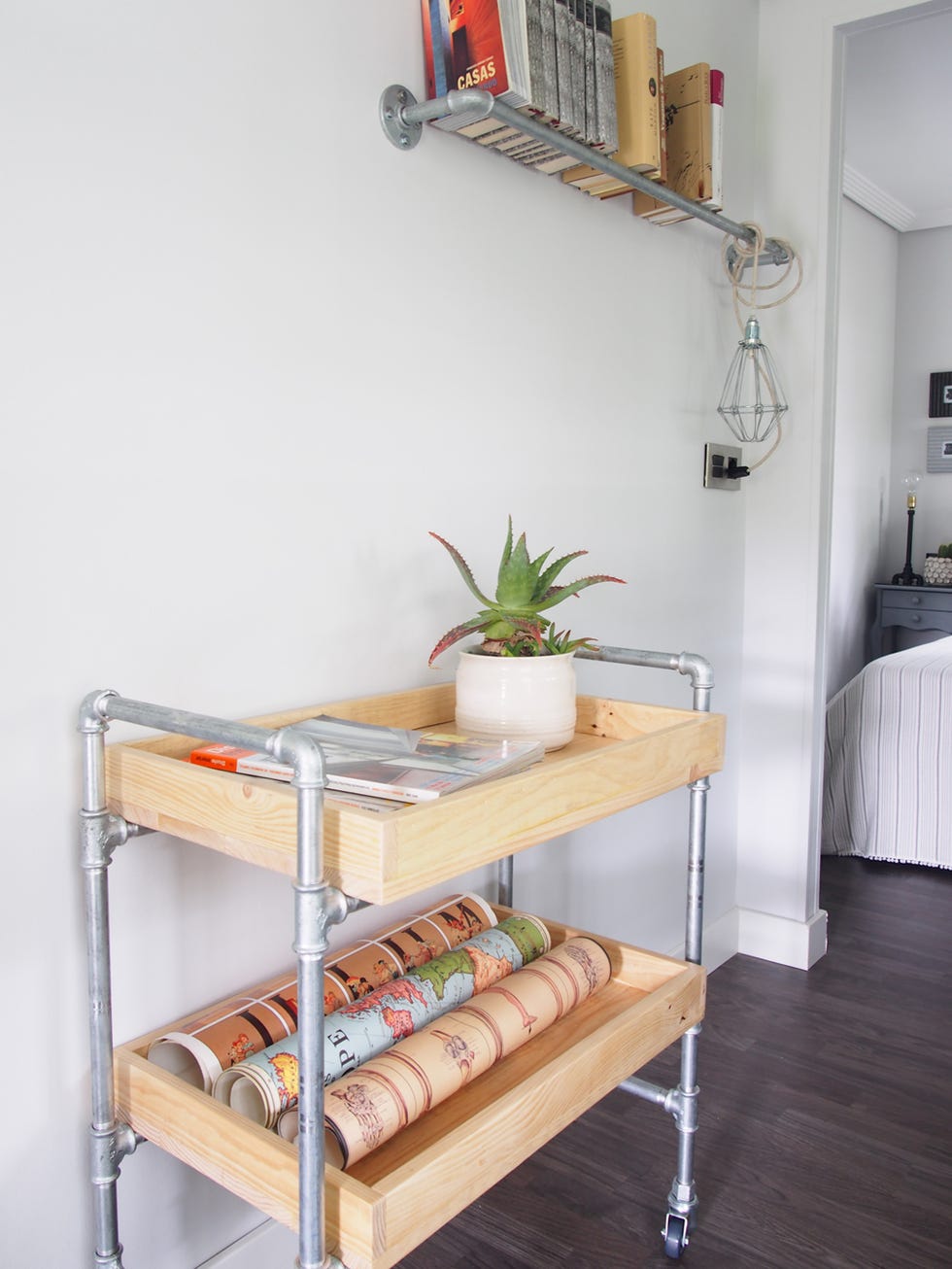 Room, Wood, Interior design, Wall, Linens, Orange, Interior design, Grey, Hardwood, Shelving, 