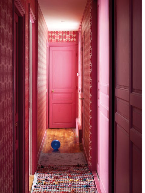 Floor, Flooring, Red, Interior design, Home door, Magenta, Door, Purple, Carpet, Fixture, 