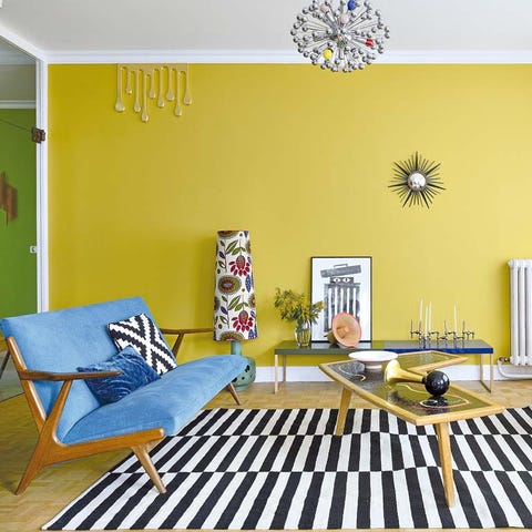 Room, Yellow, Interior design, Wall, Floor, Furniture, Ceiling, Flooring, Interior design, Light fixture, 