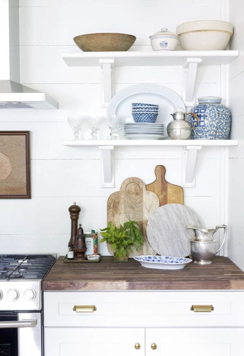 Shelf, White, Room, Furniture, Property, Kitchen, Interior design, Shelving, Wall, Home, 