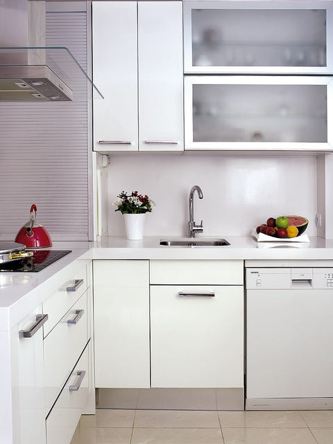 Room, Green, White, Floor, Line, Kitchen, Cabinetry, Tap, Drawer, Plumbing fixture, 