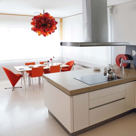 Interior design, Room, Floor, Property, Red, Plumbing fixture, Interior design, Kitchen sink, Flooring, Orange, 