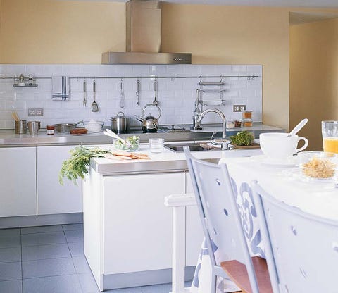 Room, White, Tablecloth, Plumbing fixture, Kitchen, Tap, Interior design, House, Countertop, Sink, 