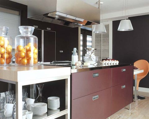 Room, Interior design, Light fixture, Cabinetry, Tableware, Drawer, Interior design, Produce, Kitchen, Lampshade, 