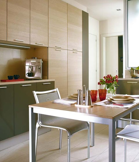 Room, Table, Furniture, Interior design, Glass, Fixture, Refrigerator, Flowerpot, Interior design, Cupboard, 