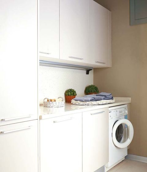 Room, Major appliance, White, Laundry room, Washing machine, Wall, Cabinetry, Fixture, Clothes dryer, Grey, 