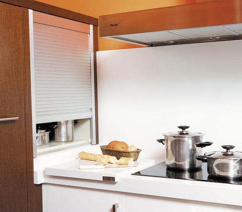Room, Fixture, Small appliance, Plywood, Window covering, Kitchen, Wood stain, Home appliance, Cookware and bakeware, Kitchen appliance accessory, 