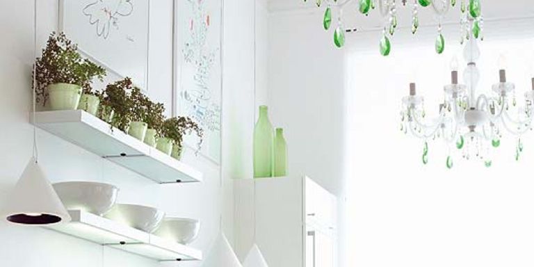 Interior design, Room, Green, Flowerpot, Wall, White, Floor, Interior design, Light fixture, Ceiling, 