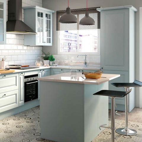 Room, Floor, Property, Interior design, White, Furniture, Kitchen, Countertop, Light fixture, Cabinetry, 