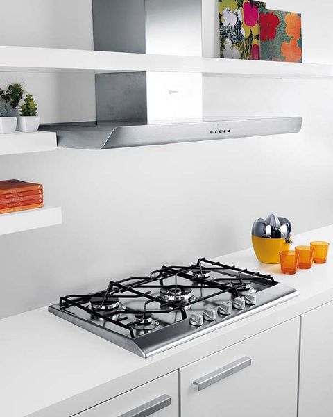 Gas stove, Room, Cooktop, Stove, Kitchen stove, Orange, Interior design, Kitchen, Grey, Kitchen appliance, 