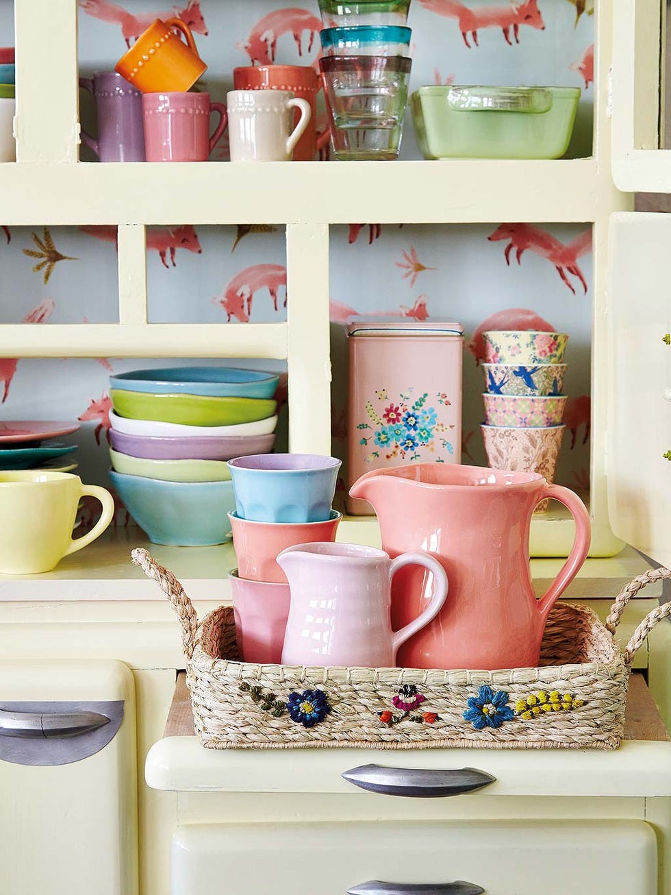 Shelf, Porcelain, Shelving, Pink, Tableware, Room, Dishware, Ceramic, Jug, Furniture, 