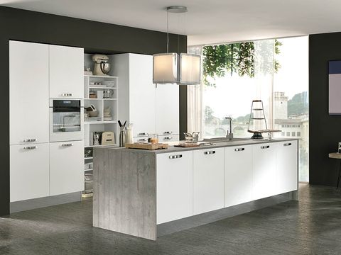 Countertop, Room, Furniture, Kitchen, Cabinetry, White, Property, Interior design, Kitchen stove, Building, 