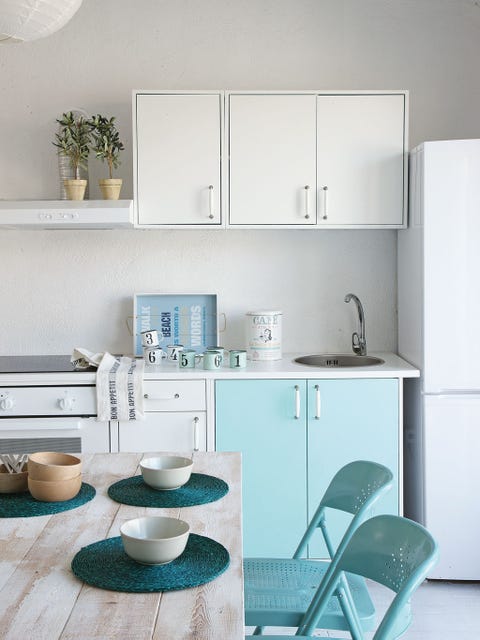 Room, Serveware, Dishware, White, Interior design, Furniture, Teal, Turquoise, Aqua, Cabinetry, 