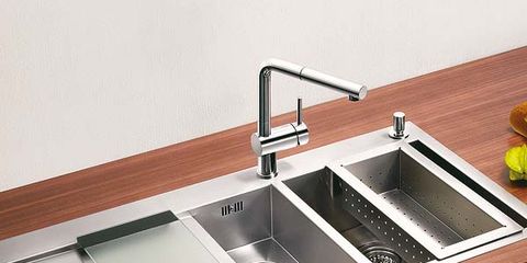 Product, Property, Plumbing fixture, Sink, Tap, Grey, Metal, Kitchen sink, Composite material, Hardwood, 