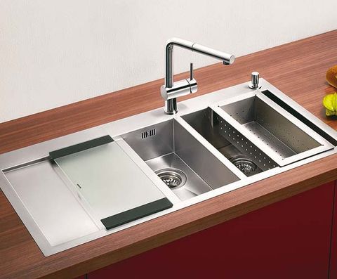 Product, Property, Plumbing fixture, Sink, Tap, Grey, Metal, Kitchen sink, Composite material, Hardwood, 