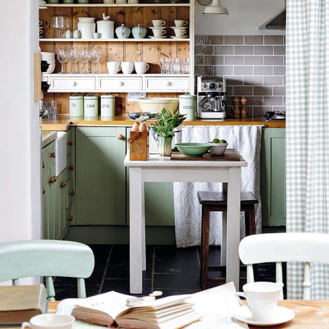 Room, Green, Interior design, Serveware, Dishware, Countertop, Table, Furniture, Interior design, Kitchen, 