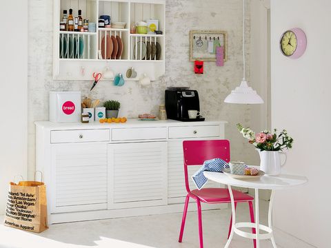 Room, Interior design, White, Furniture, Pink, Wall, Home, Peach, Interior design, Cabinetry, 