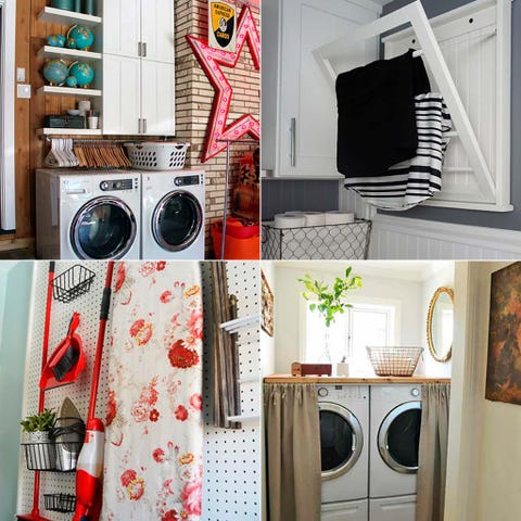 Laundry room, Room, Laundry, Clothes dryer, Furniture, Shelf, Washing machine, Pink, Major appliance, Interior design, 