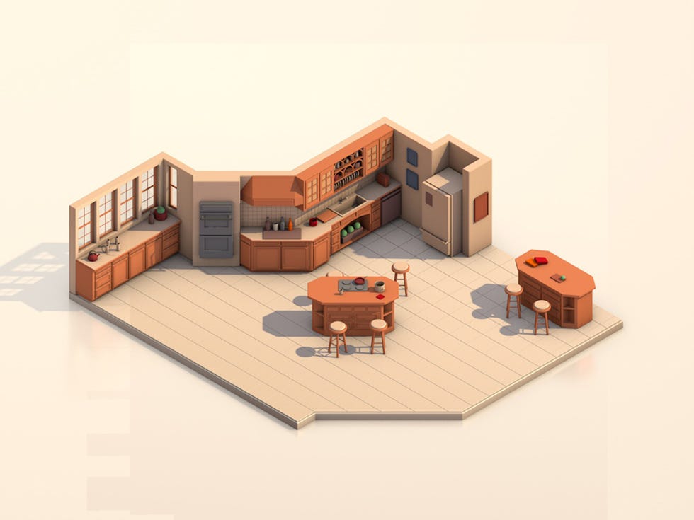 Architecture, House, Design, Scale model, Room, Home, Animation, Illustration, Building, Playset, 